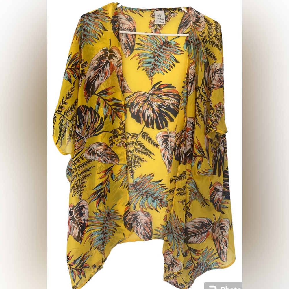 Women’s Boho Leaf Print Open Front Sheer Kimono Cardigan Cover Up